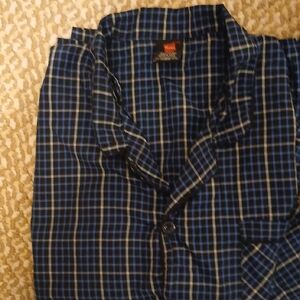 Hanes Men's Black and Blue Checkered Pajamas Set